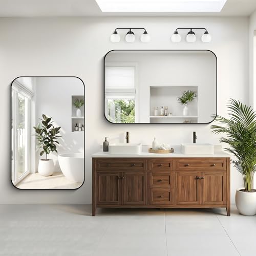 Image of DESBING 36 inch x 55 inchBathroom Mirror, Matte Black Wall Mirror with Metal Frame, Decorative Rectangular Vanity Mirror for Bedroom Bathroom Living Room Entryway (Horizontal /Vertical)