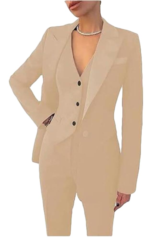 Botong Women's 3 Piece Office Work Suit Blazer Vest Pants Business Outfits Pants Suit Set Prom Party Suit Champagne S