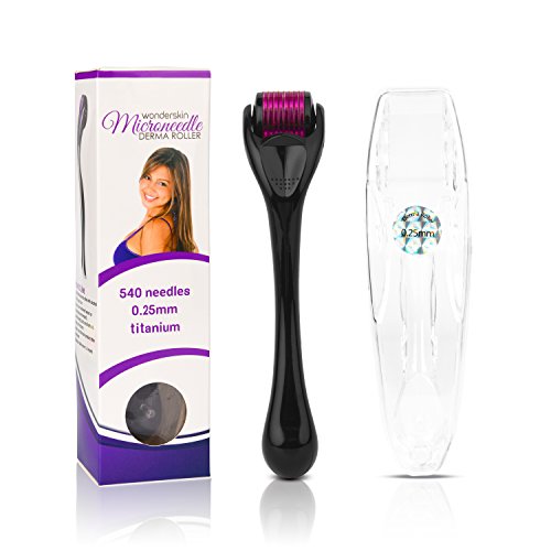 Wonderskin Derma Roller Cosmetic Needling tool For Face | Give skin a Smoother and luminous look | 540 Titanium Microneedle, 0.25mm | Includes Free Storage Case