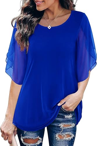 Oyamiki Womens Formal Double Layered Tops Plus Size Evening Party Cocktail Wedding Guest Dressy Tops Dark Blue XXL