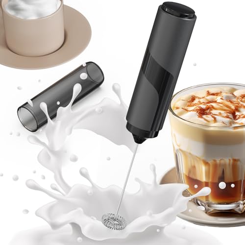 Olkezz® Handheld Electric Milk Frother with Hygiene Cover, Mini Whisk Powerful Hand Drink Mixer for Coffee, Lattes, Cappuccino, Matcha, Protein Shaker, Battery Operated, Electric Milk Foam Maker