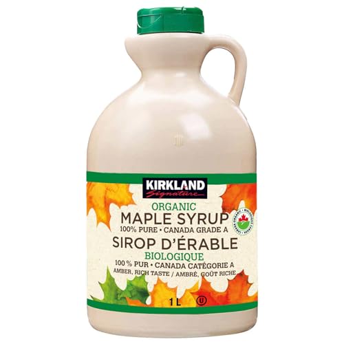 Kirkland Signature Organic Maple Syrup 100% Pure Maple Canada Grade A Amber Rich Taste USDA Organic & Non-GMO 1 Liter (33.8 fl oz)