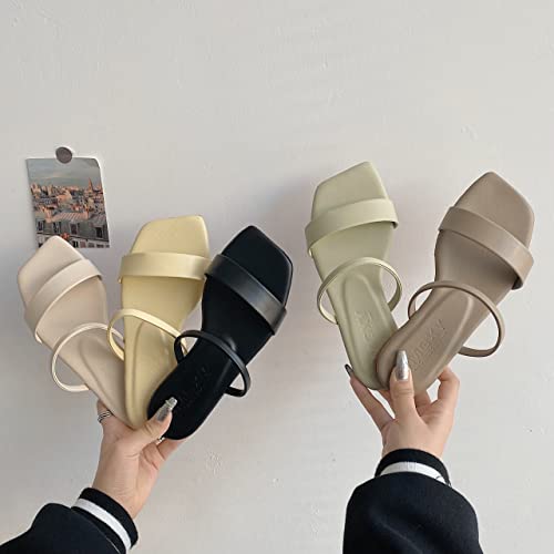 Women's new summer version of square head one-word cool slippers women's flat-bottomed outer3