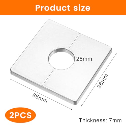 COYUN 2 Stück Rohrabdeckung, ABS Quadrat Rosette Duscharmatur, Selbstklebende Rohrplattenabdeckungen, Quadratische Rohr-Wandabdeckungen für 28 MM Durchmesser Rohr-Dekoration