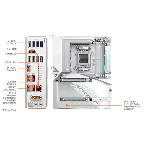Image of GIGABYTE X870 AORUS Stealth ICE Reverse-Connect ATX Motherboard, Support AMD Socket AM5 Processors, DDR5, 16+2+2 Power Phase, 4X M.2, PCIe 5.0, USB4, WIFI7, 5GbE, PCIe EZ-Latch Plus, 5 Year Warranty