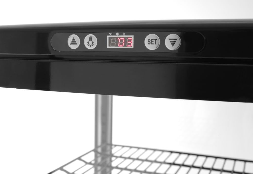HENDI Vitrina expositora refrigerada, descongelación automática, sistema antivaho, 5 estantes regulables, iluminación LED, 270L, 0 a 6°C, 230V, 290W, 556x526x(H) 1913mm, ABS, negro
