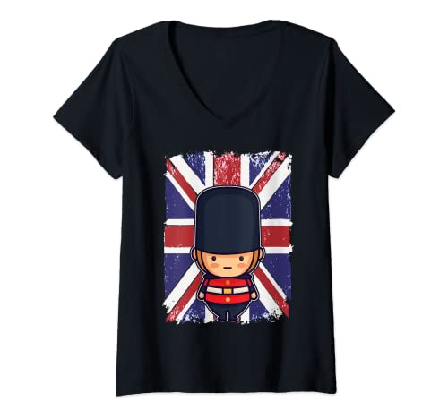 Mujer Disfraz de guardia de Londres famoso recuerdo de coronación Camiseta Cuello V