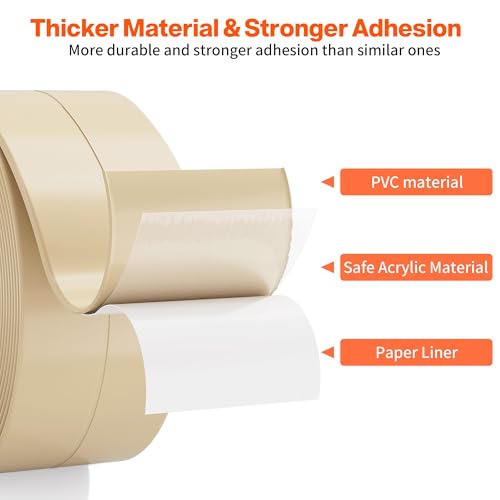 Image of Dstorelhp 2PCS Caulk Tape for Bath & Kitchen, Beige, 1.5 inch x 10.5Ft | Waterproof, Self Adhesive, Decorative, For Kitchen, Countertop, Bathroom, Toilet, Bathtub, Sink, Shower