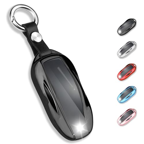 QBUC for Tesla Key Fob Cover with Keychain Soft TPU Protection Case Compatible with Tesla Model 3 / Y (Black)