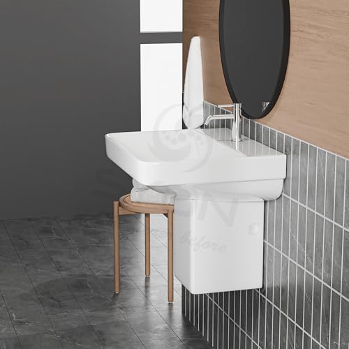 Image of Syon Premium Ceramic Wall Hung Wash Basin for Bathroom & Living Room Wall Mount Wash Basin | Wall Hung Wash Basin | wall Mounted Bathroom Sink for Home, Restaurent (18 x 14 x 16.5 inch)