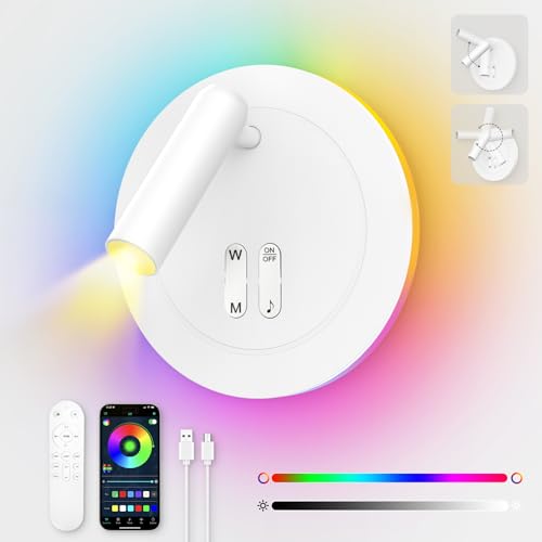 RGBIC Leselampe Bett - 8W Leselampe Wandmontage Bettlampe mit Fernbedienung - LED Wandleuchte Leselicht 350°/90° Schwenkbar Verstellbarer Strahler mit Schalter und Kabel Für Wohnzimmer Schlafzimmer RGBIC Leselampe Bett - 8W Leselampe Wandmontage Bettlampe mit Fernbedienung - LED Wandleuchte Leselicht 350°/90° Schwenkbar Verstellbarer Strahler mit Schalter und Kabel Für Wohnzimmer Schlafzimmer