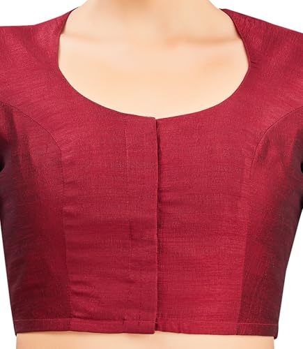 Image of Studio Shringaar Womens Basic Polyester Short Sleeves Textured Plain Coloured Art Silk Saree Blouse