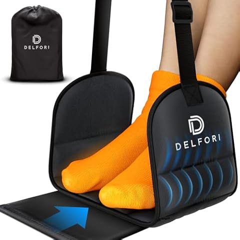 Portable Airplane Footrest for Airplane Travel - Comfortable Foot Hammock w/Memory Foam & Hardboard for No Feet Clashing - Ideal for Pain and Swelling Relief - Travel Essentials to Relax Your Feet Cover
