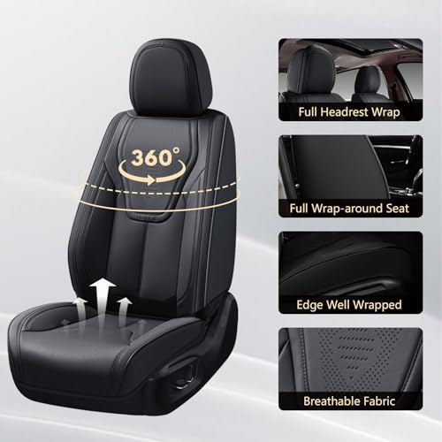 Image of FLORICH Front Car Seat Covers, Luxury Waterproof Faux Leather Seat Covers Cushion, Black Car Seat Cover Protectors Universal Fit for Most 5 Seats Vehicles - Black
