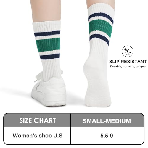 Image of Pilates Socks for Women Non Slip, Cotton Crew Grippy Yoga Socks with Grips for Maternity Hospital Workout, 3 Pairs