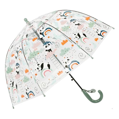 ThreeH Parapluie à bulles transparent pour enfants avec poignée facile à saisir Adorables motifs de panda Dôme en forme de canopée,Vert
