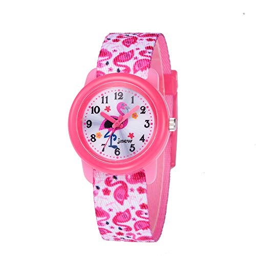 Toddler Girls Kids Children Watch,3D Cute Cartoon Breathable Fabric Band Japanese-Quartz Wristwatches Time Teacher Gifts Watches for Kids Girls Toddlers (Flamingo)