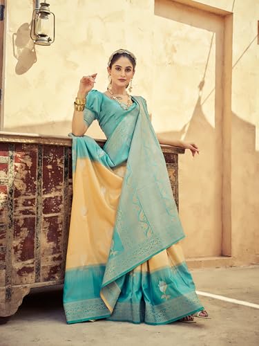 Image of SWORNOF Women's Kanjivaram Soft Silk Banarasi Sarees With Unstiched Blouse Piece
