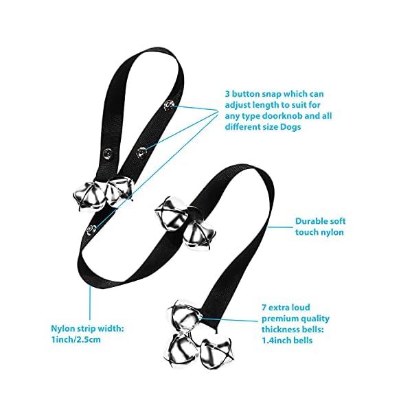 TIOVERY-Dog-Doorbells-for-Door-Potty-Training-Adjustable-Door-Bell-for-Housetraining-Door-Knob-Go-Outside-Include-Dog-Training-Clickers-Collapsible-Dog-Bowl-and-Poop-Bag-Holder-for-Puppy-Dogs 2 Pack Dog Training Doorbells