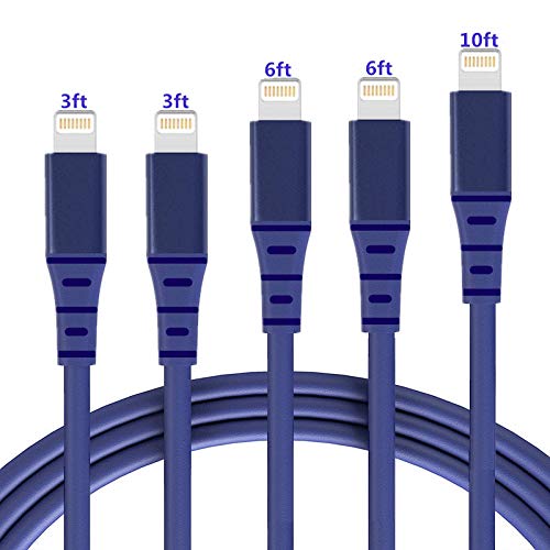SHARLLEN iPhone Charger Cable 5 Pack [3/3/6/6/10FT] USB Fast Charging Syncing Cord Cables Compatible Lightning Charger Cable iPhone 11/XS/Max/XR/X/8/8P/7/7P/6/iPad/iPod Blue