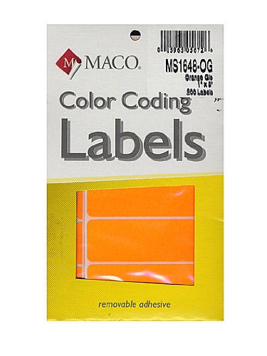MACO Neon Orange Rectangle Color Coding Labels, 1 x 3 Inches, 200 Per ...
