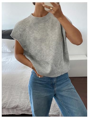 Image of SOLY HUX Women's Short Sleeve Sweater 3D Floral Sweaters Pullover Tank Tops Knit Vest Trendy Fashion Clothing