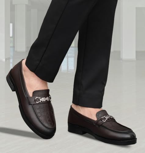 Image of VELTRIX Men's Premium Patent Leather Finish Formal Loafers | Horsebit Buckle Slip-On Shoes | Comfortable Office, Party, Wedding & Business Dress Shoes Aldo DIY Softy