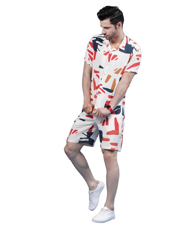 Rigo Men’s Printed Co-Ord Set | Casual Shirt & Shorts Lounge Nightwear Pajama | Beach & Vacation Wear