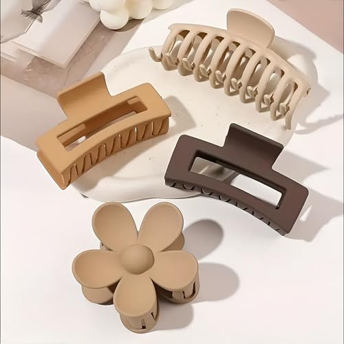 Image of Bakefy- 4 pcs Large Frosted Hair Claws, Assorted Matte Non-Slip Hair Clips, Strong Grip Clips For Thick Hair, Versatile Styles Hair Accessories For Sports, Makeup, And Gift Occasions