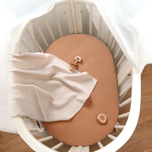 Image of lulumoon Baby Muslin Bassinet Sheets: Cotton Bassinet Sheets Neutral for Boys and Girls - Fitted for Oval Rectangle or Hourglass