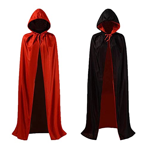 Capa Vampiro Adulto,capa de halloween capa negra rojo doble cara con capucha Capa de Vampiro Diablo para Mujeres Hombres Halloween Fiesta Disfraces Cover