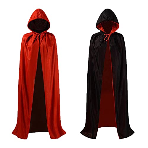 Xinfuquan Capa Vampiro Adulto,capa de halloween capa negra rojo doble cara con capucha Capa de Vampiro Diablo para Mujeres Hombres Halloween Fiesta Disfraces