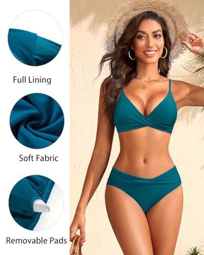 Image of Aqua Eve Two Piece Twist Front Bikini Mid Rise Swimsuit