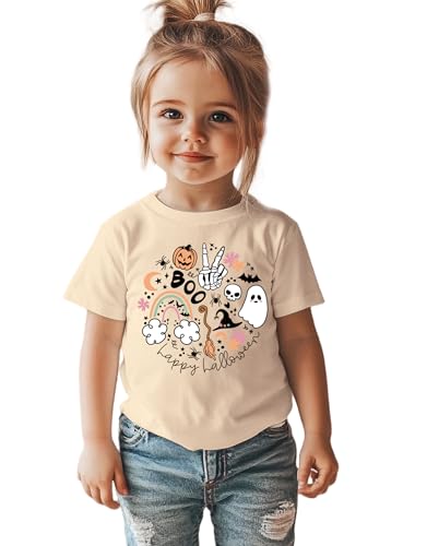 Toddler Baby Girls Halloween T-Shirts Cute Ghost Pumpkin Bat Graphic Tee Spooky Vibes Doodle Tops