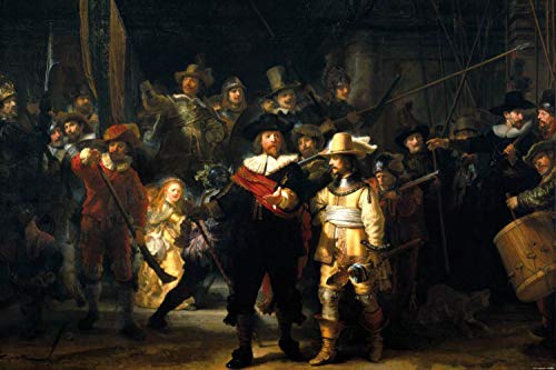 1art1 Rembrandt 'Die Nachtwache' Leinwandbild 80x60 Cm – Kunstdruck Auf Keilrahmen