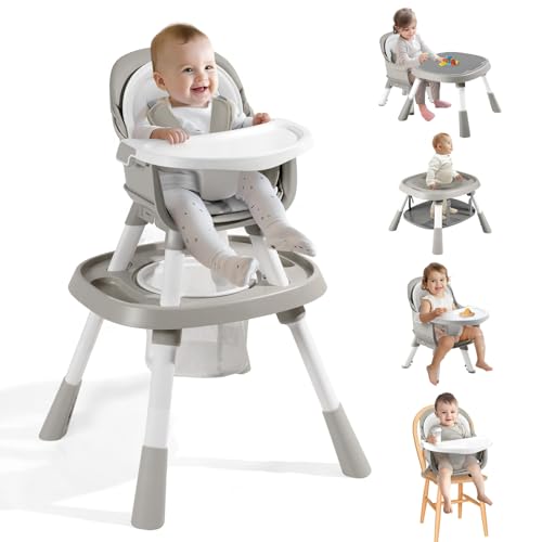 Image of 9-in-1 High Chairs for Babies and Toddlers, Convertible Baby High Chair, Kids Table & Chair Set, Building Block Table, Activity Center, Adjustable Safety Harness & Removable Tray, Gray