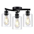 3WWWUEE 3-Light Semi Flush Mount Ceiling Light, Modern Close to Ceiling Light Fixtures with Clear Glass Shades, Black Light Fixture for Kitchen, Dining Room, Hallway, Entryway, Foyer