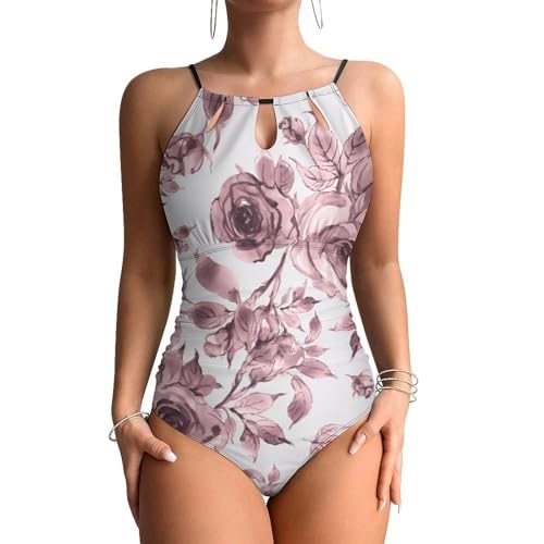 Maillot de bain une pièce femme imprimé roses monokini beachwear sculptant