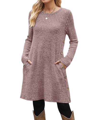 Image of OFEEFAN Brown Dress Woman Dresses for Women 2026 Casual Long Sleeve Sweater Dress 2XL