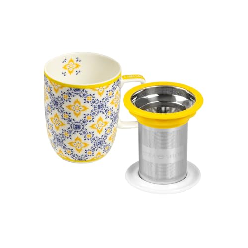 Miniatura 2 de Tea Shop - Taza De Té O Infusiones Con Filtro, Infusor Y Tapa - Taza Harmony Azulejo Portugués Amarillo - Fabricada En Porcelana