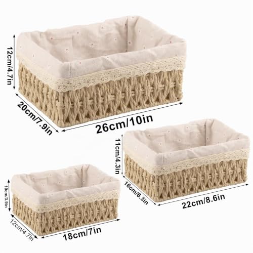 Miniatura 6 de Kikihong Juego De 3 Cestas De Almacenamiento Trenzadas Para Habitación De Los Niños, Baño Y Dormitorio, Ideales Para Juguetes, Calcetines, Maquillaje Y Artículos Del Hogar Amarillo