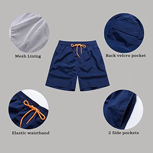 Fredrm Mens Swim Trunks Quick Dry Boardshorts With Mesh Lining Above Knee Swimwear Bathing Suits (Navy Blue, M) #TOP3