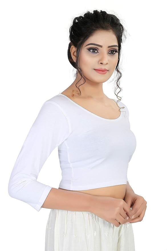 Image of Fressia Fabrics Women's Cotton Readymade Saree Blouse Stretchable Crop Top Choli Bustier Top