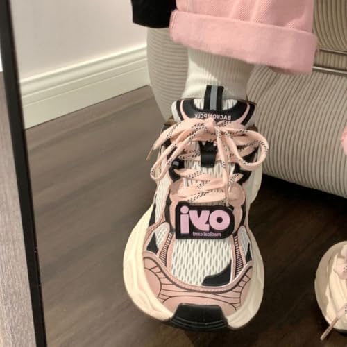 Pink Retro Dad Sneakers for Women & Girls - Breathable Mesh & Chunky Platform Cute Shoes, Y2K Streetwear Chic for Beach Travel, City Walk, Cloud-Like Comfy Athleisure, Kawaii Everyday, Back to School2