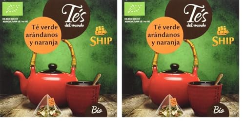 Ship - Té Verde Bio con Arándanos y Naranja - Caja de 15 Pirámides - Propiedades Antioxidantes - Activa la Mente - Aporta Vitaminas y Minerales - Sabor Dulce (Paquete de 2)