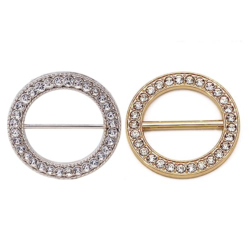 PLABBDPL Anneaux pour Echarpes, 2 Pcs Strass, Métal Rond, Boucle en Zirconium Cubique, D'attache pour T-Shirt, Noué Anneau, pour Dames Filles