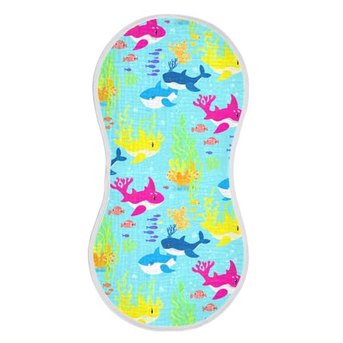 2 Pack Baby Burp Cloths, Soft Absorbent Burping Cloths for Babies, Cotton Milk Spit Up Rags, Large Size for Newborns, Baby Boys and Girls (Rainbow Shark Party)2
