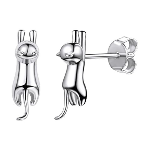 SILVERCUTE Kitten Earrings Cute Fashion 925 Sterling Silver Lovely Full Cat Stud Earrings for Women Cover