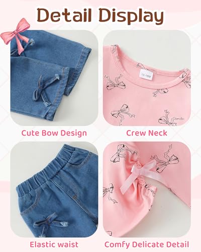 Image of Kucnuzki Toddler Baby Girl Clothes Long sleeve Fall Winter Shirt Tops Baggy Jeans Pants Set Kids Girls Outfits 2 Piece