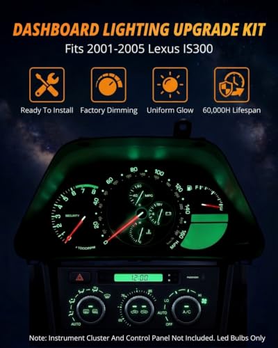 Image of WLJH Green LED Gauge Climate and Clock Bulb Kit for Lexus IS300 2001-2005 | 3030 SMD, Dimmable, No Soldering, Classic Green Dash Light, Instrument Backlight, HVAC Panel Lights, 12-Pack